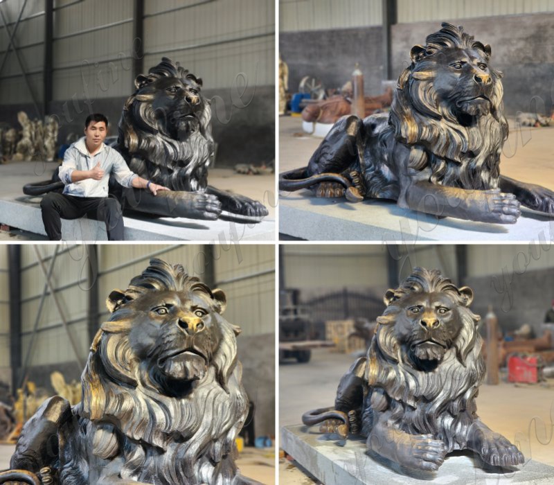 Large Bronze Lying Lion Statue