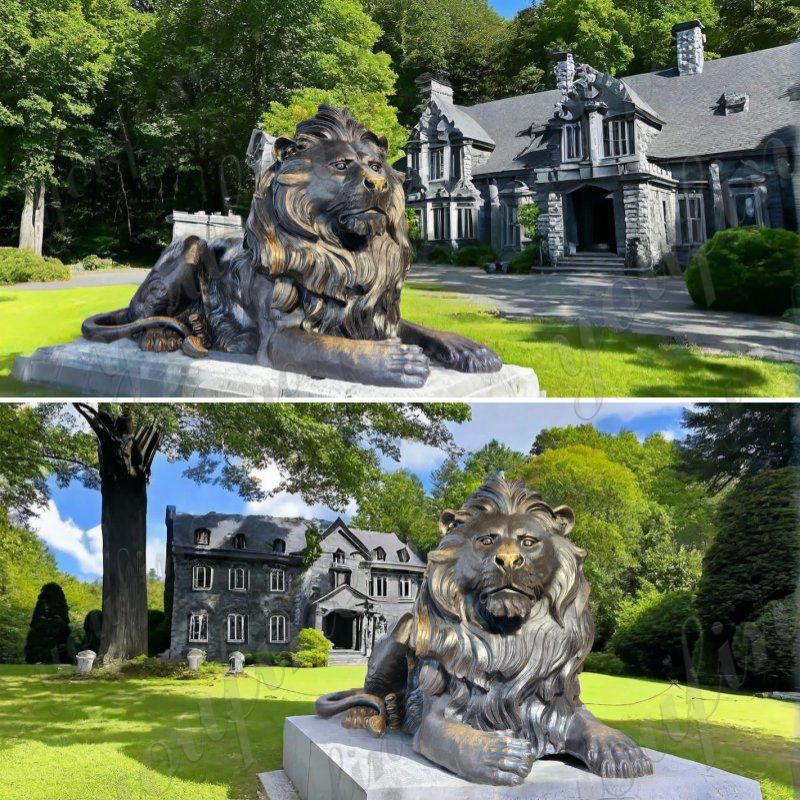 bronze lying lion statue for front yard