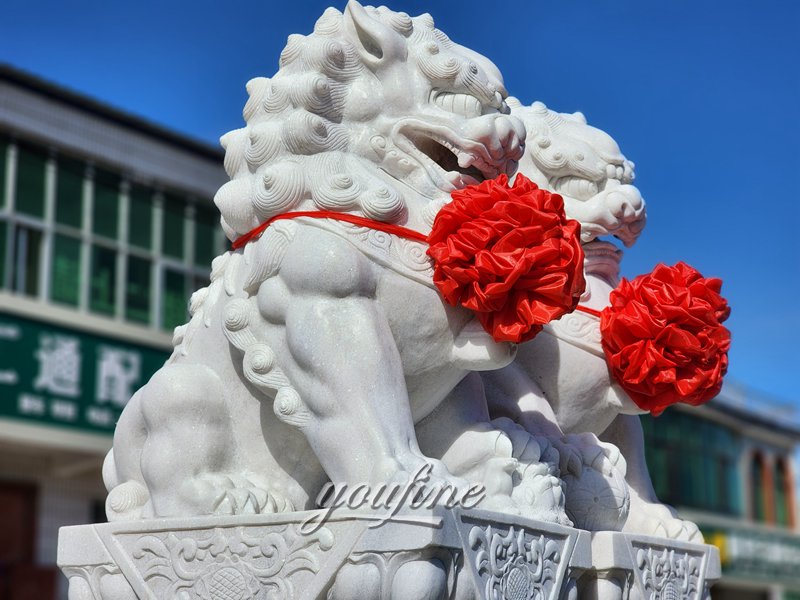 hand carved marble foo dogs statues