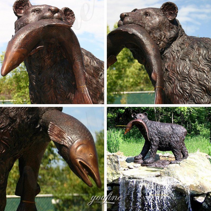 Details of Bronze Bear With Fish Statue