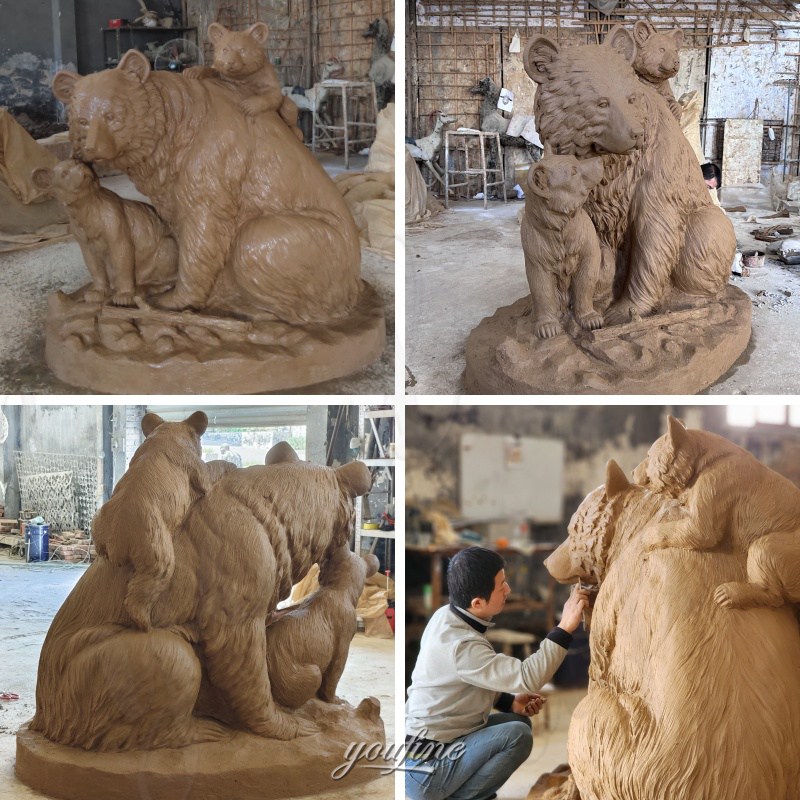 Bear Family Statue Clay Model