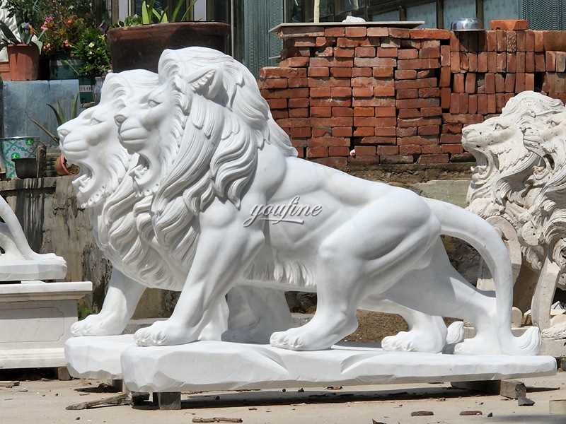 Hand Carved Marble Lion Roaring Statue for Entrance (1)