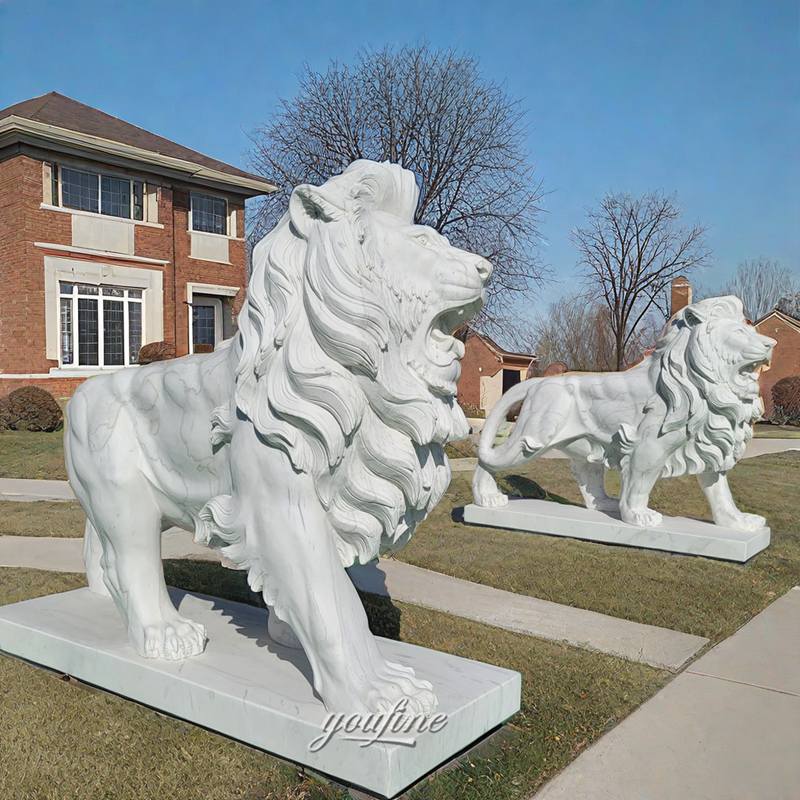 Hand Carved Marble Lion Roaring Statue for Entrance (2)