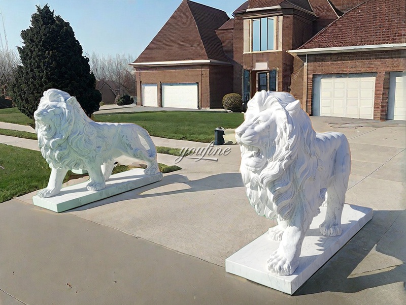 Hand Carved Marble Lion Roaring Statue for Entrance (3)