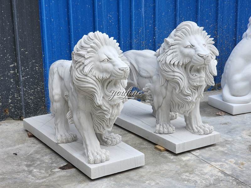 Hand Carved Marble Lion Roaring Statue for Entrance (5)