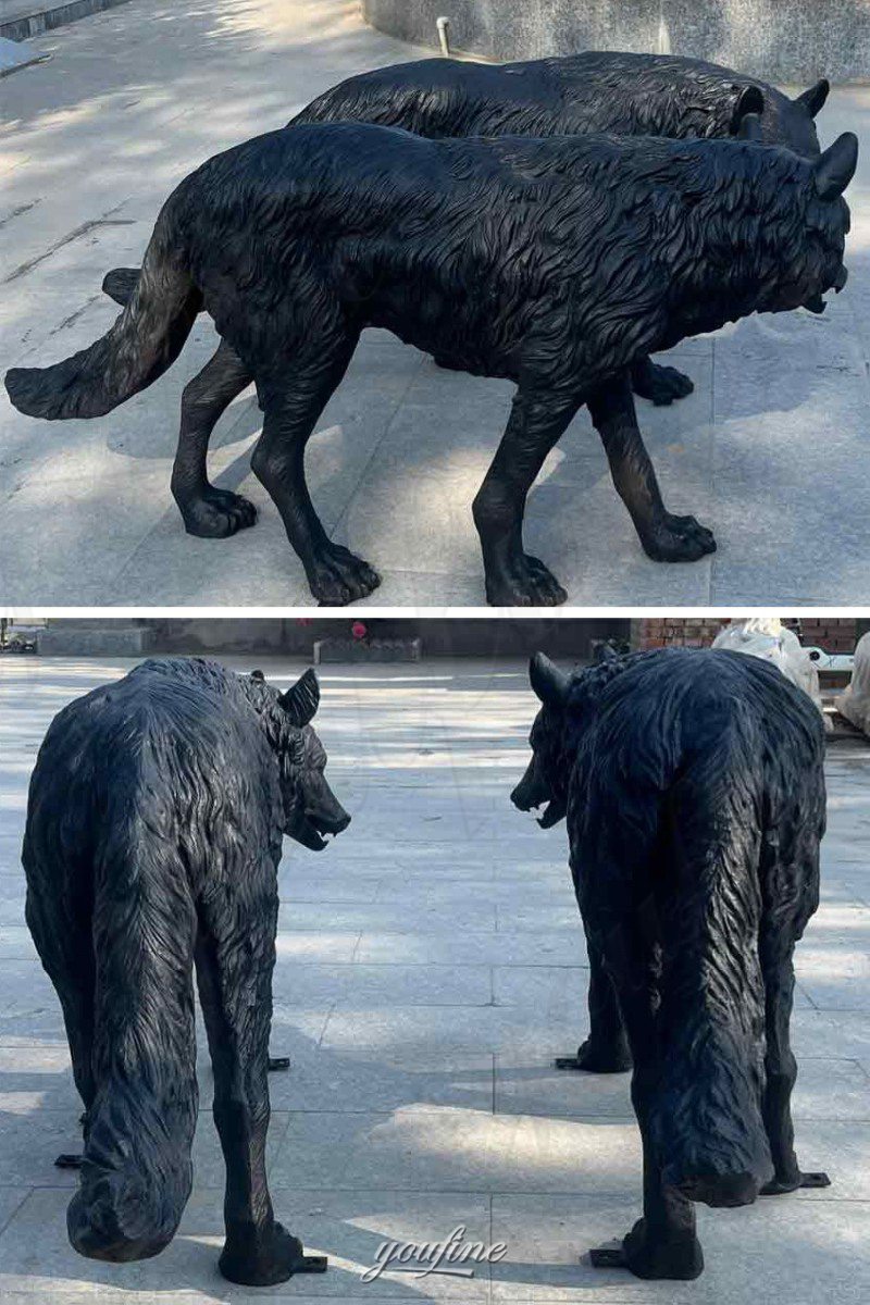 Black Wolf Statue Multi-angle Display