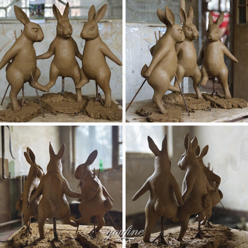 Dancing Bunnies Sculpture Clay Model