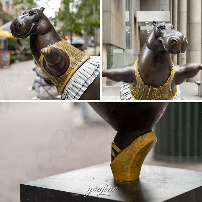 Bronze Hippo Ballerina Statue Details