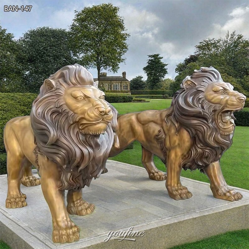 bronze standing lion sculpture