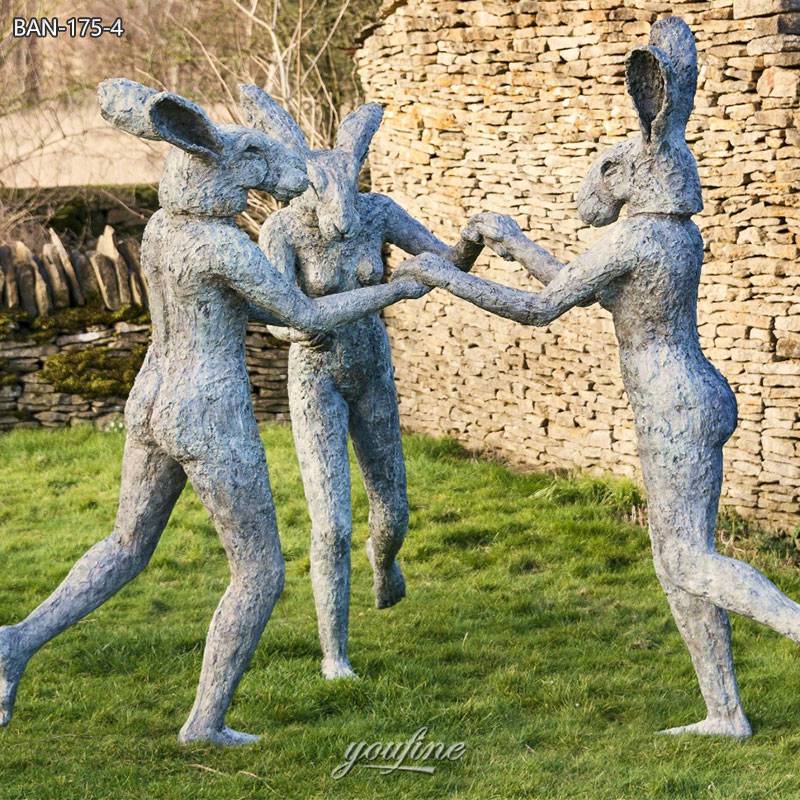 dancing hare bronze statue