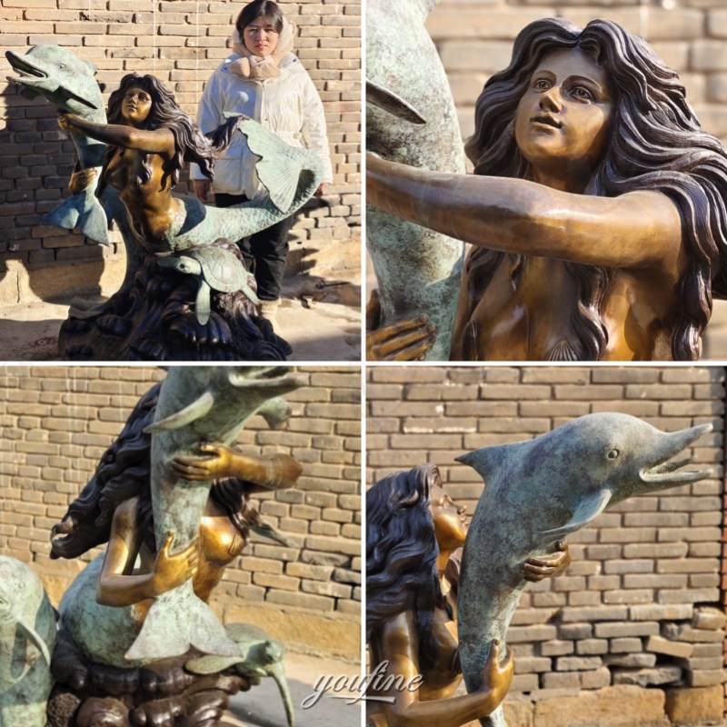 mermaid and dolphin statue details