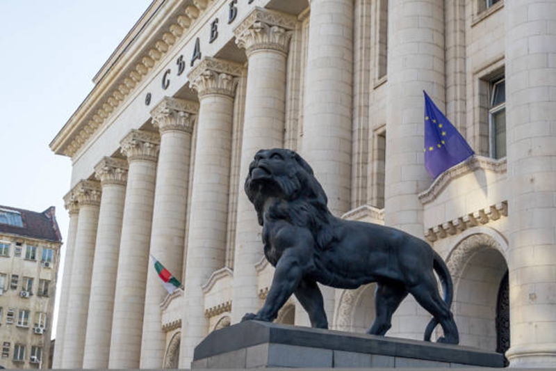 Lion statue in front of Sofia City Court in Bulgaria