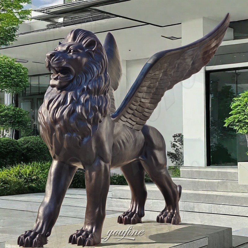 black bronze winged lion statue