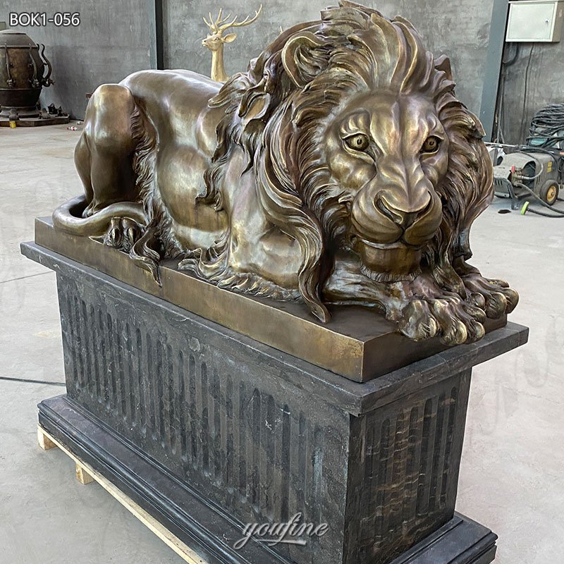 bronze canova sleeping lion sculpture