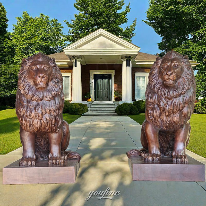 bronze pair lion statue