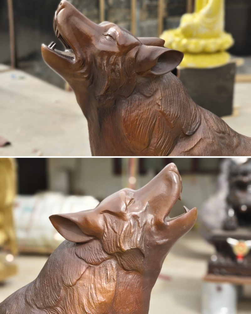 bronze wolf howling sculpture