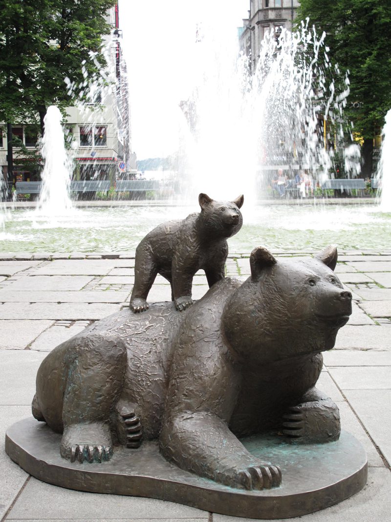 Bronze Mother and Cub Bear Sculpture