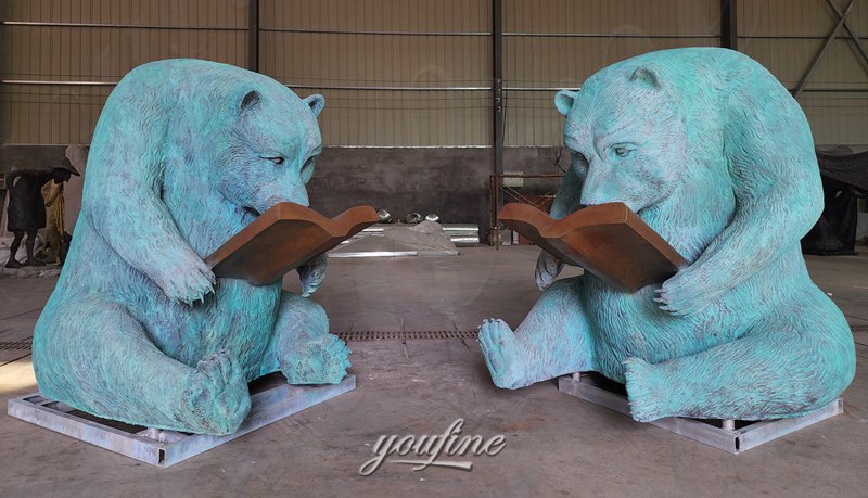 reading bear statue in factory