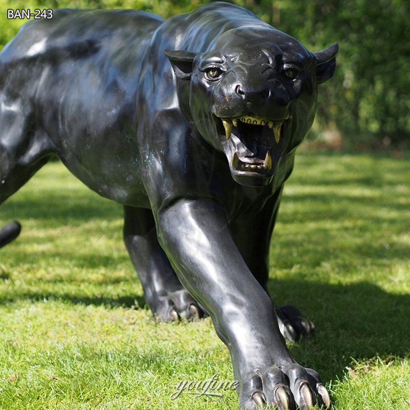 black panther animal bronze sculpture