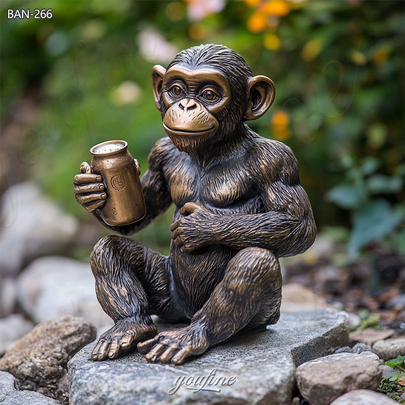 bronze beer drinking monkey statue