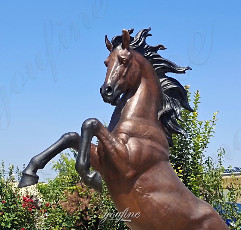 bronze rearing horse detail