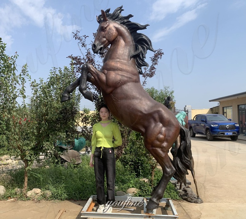 bronze rearing horse in factory