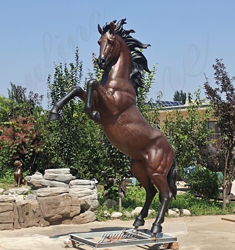 bronze rearing horse sculpture in factory