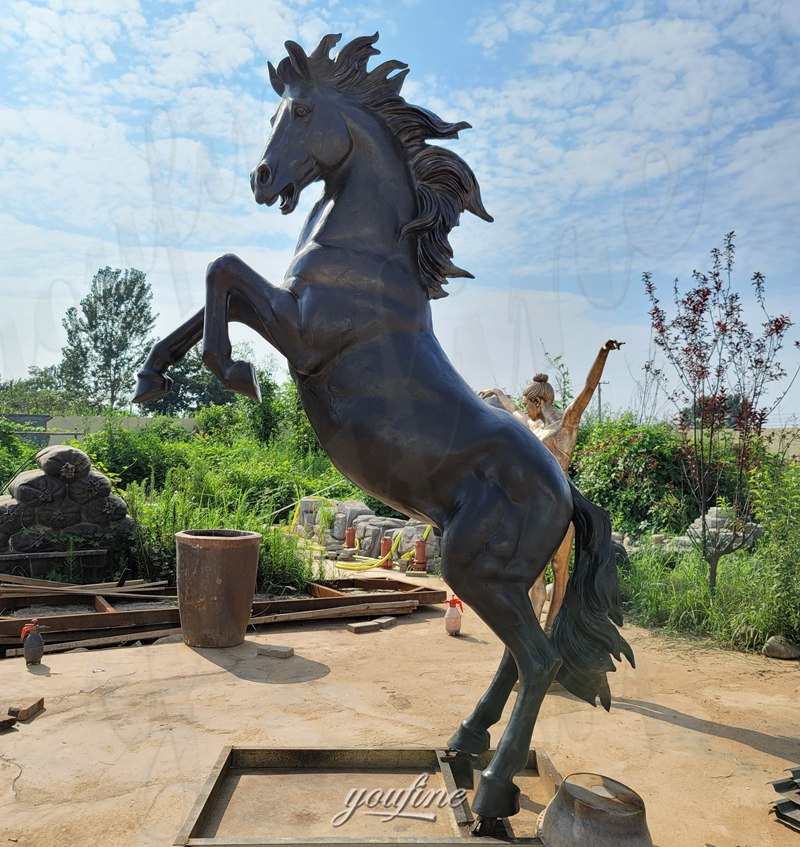 bronze rearing horse statue in factory