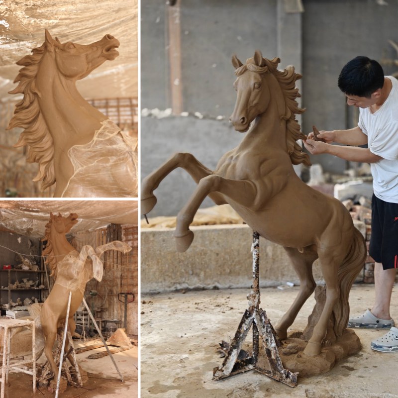 brown horse statue clay model