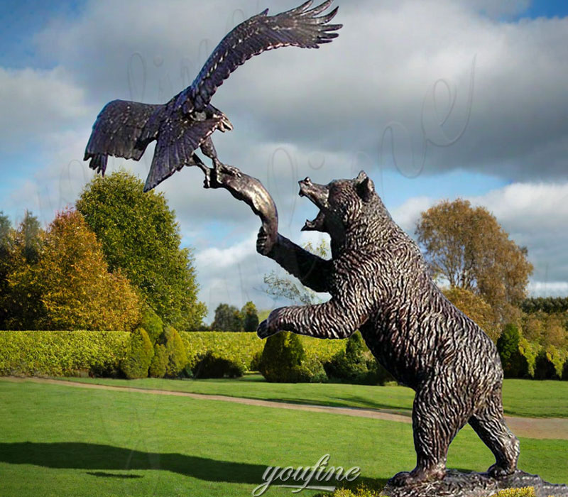 bronze bear and eagle statue