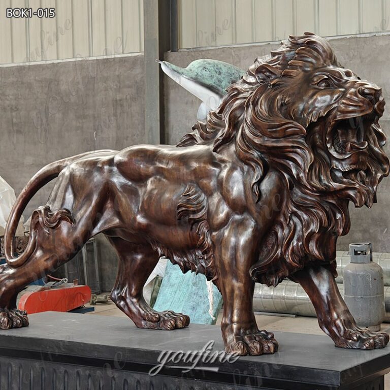 standing bronze roaring lion sculpture