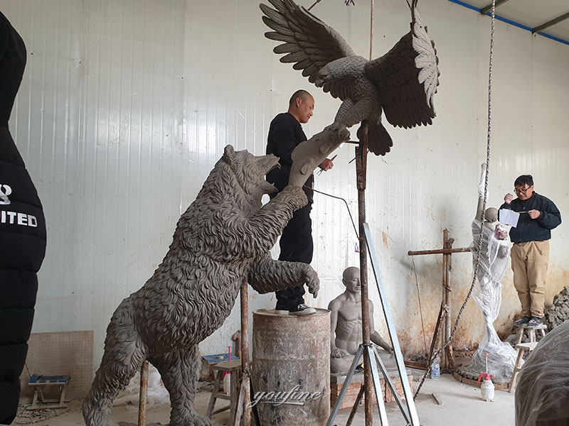 bronze bear and eagle clay model