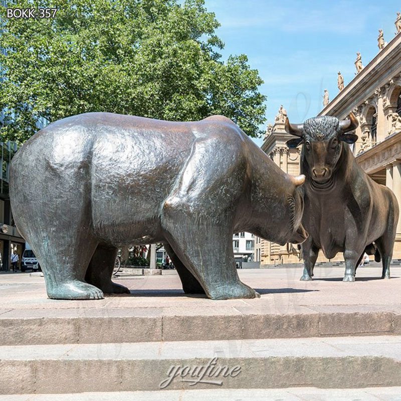 Bronze Wall Street Bull Bear Fighting Statue (1)