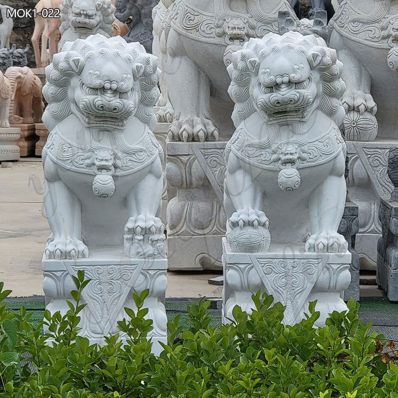 Natural White Marble Foo Dogs for Driveway