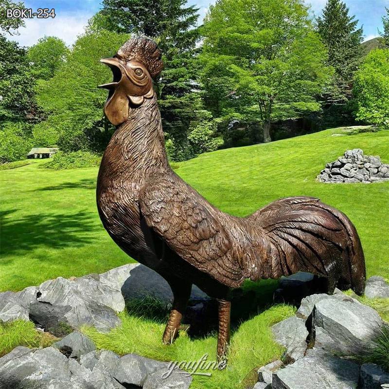 bronze rooster yard statue