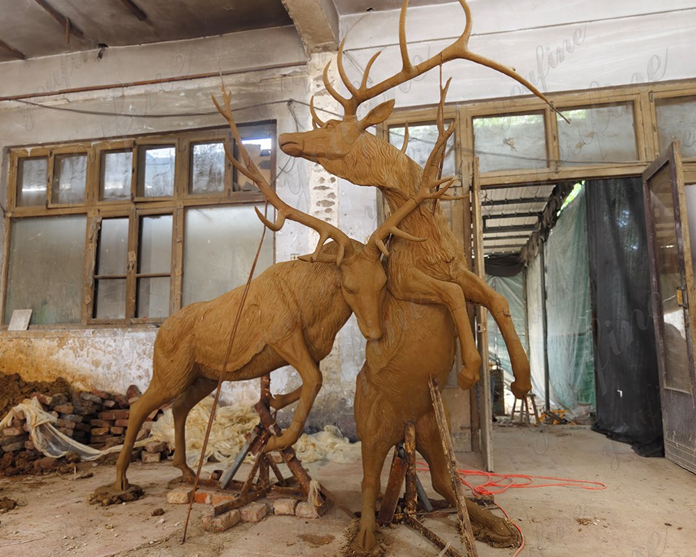 fight elk statue clay model (1)