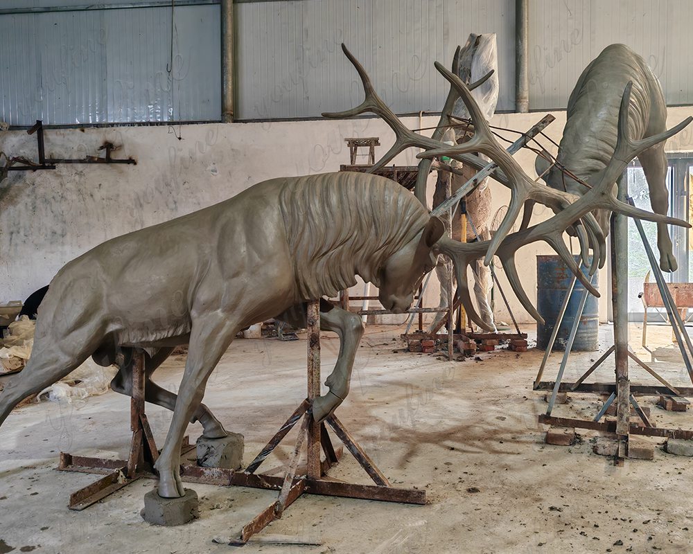 fighting elk statue clay model (3)