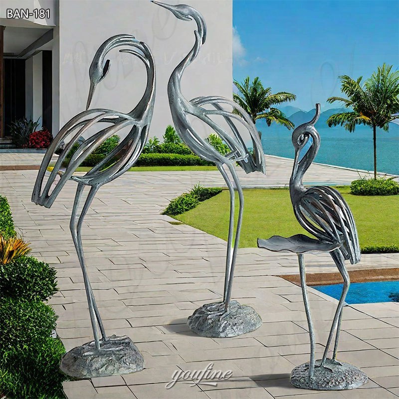 bronze stylized heron sculptures