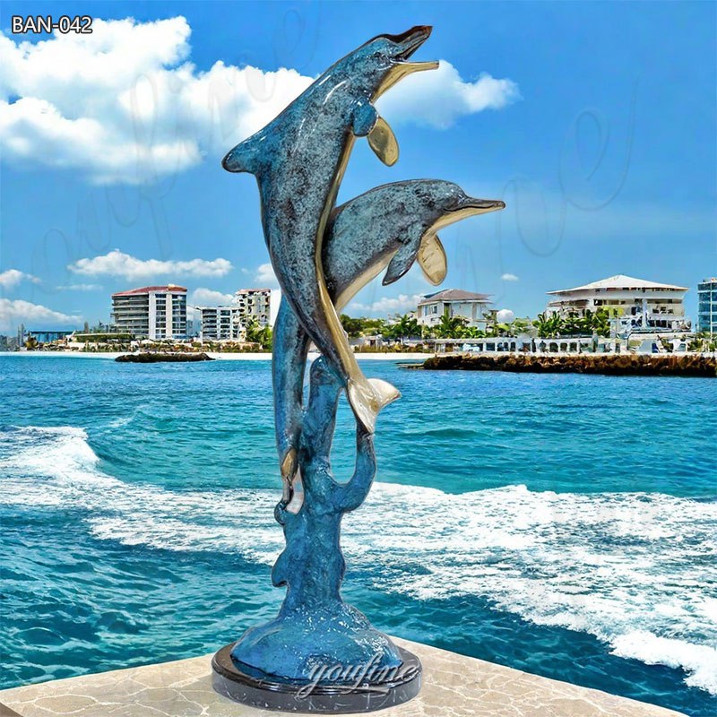 Bronze Dolphins Leaping Garden Ornament