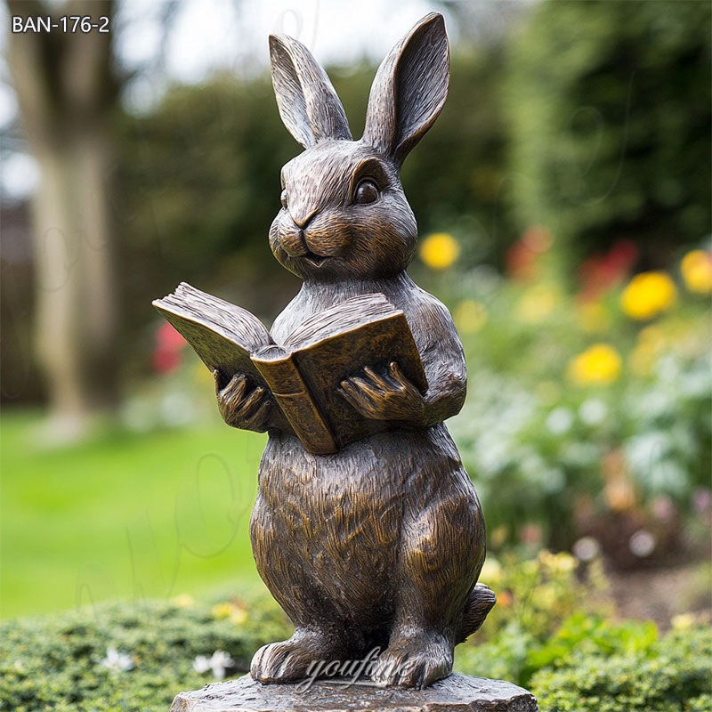 Bronze Reading Rabbit Garden Statue