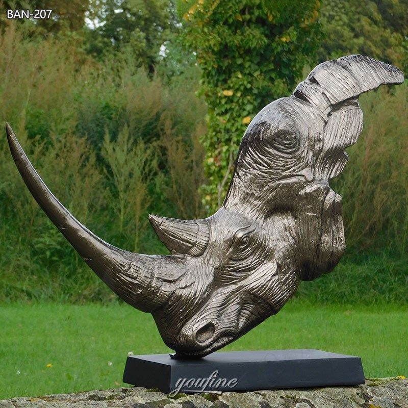 Bronze Rhino Head Bust Sculpture