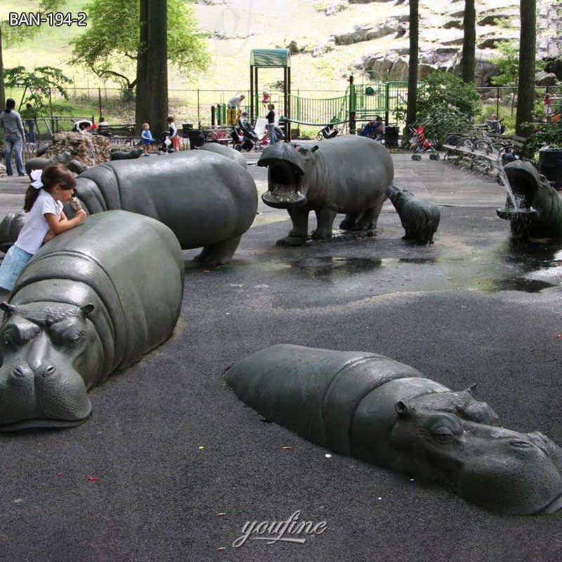 Bronze Swimming Hippo Garden Statues