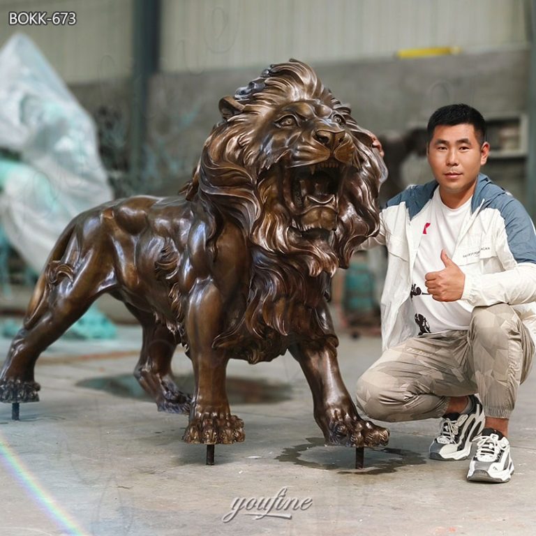 bronze angry lion sculpture