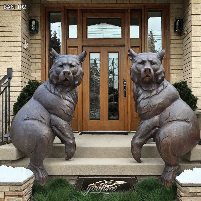 bronze sitting bear sculpture