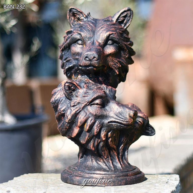 bronze wolf head statue