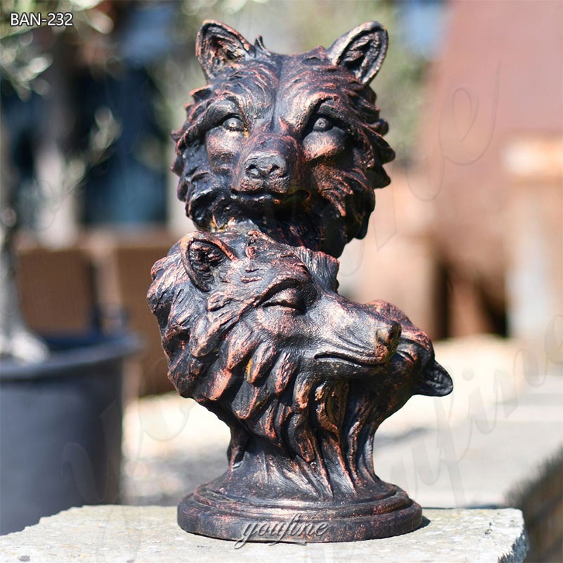 bronze wolf head statue