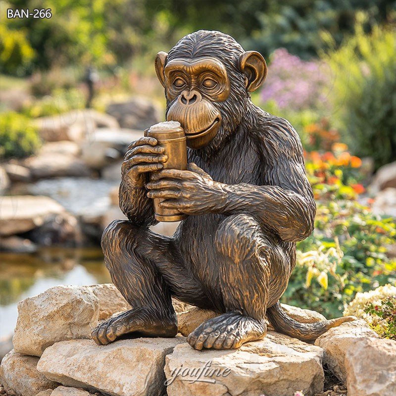 bronze drinking monkey statue