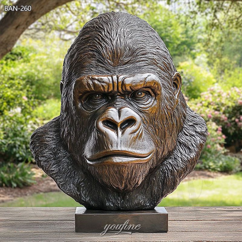 bronze gorilla face sculpture