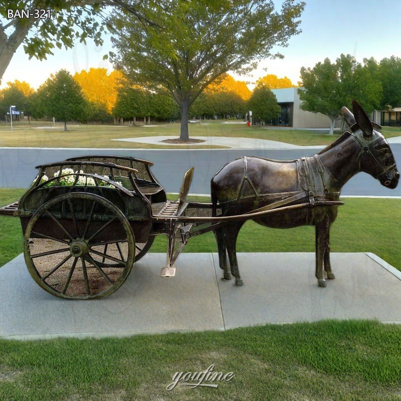 Bronze Donkey and Cart Yard Ornament