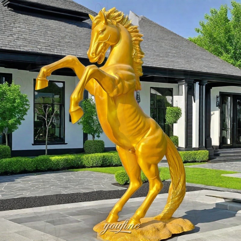 bronze golden rearing horse